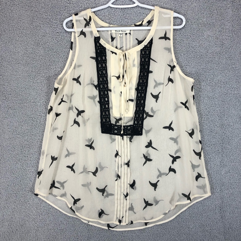 Tank Top Blouse Size XL Bird Print Sheer Lightweight Flowy